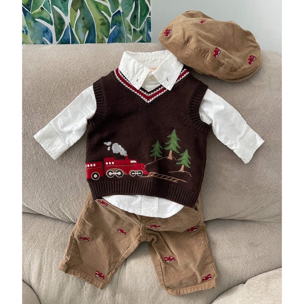 Dapper Gymboree Train Outfit • Corduroy Newsboy Hat, Button Down, Vest & Pants
